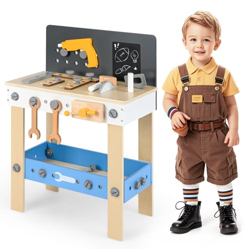HOMASIS Werkbank Kinder, Werkzeugbank Holz, Holzwerkbank Werkstatt mit 50 TLG. Zubehör & Tafel & Arbeitsplatte & unteren Ablage, Spielwerkbank mit Werkzeugen, Kinderwerkbank ab 3 Jahre, 51x28x72cm HOMASIS Werkbank Kinder, Werkzeugbank Holz, Holzwerkbank Werkstatt mit 50 TLG. Zubehör & Tafel & Arbeitsplatte & unteren Ablage, Spielwerkbank mit Werkzeugen, Kinderwerkbank ab 3 Jahre, 51x28x72cm von HOMASIS