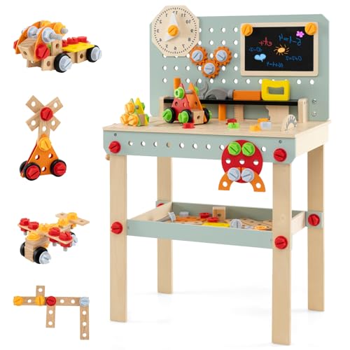 HOMASIS Werkzeugbank aus Holz, Montessori-Werkstatt mit Werkzeugset und Stauraum, Geschenk für Kinder ab 3 Jahren HOMASIS Werkzeugbank aus Holz, Montessori-Werkstatt mit Werkzeugset und Stauraum, Geschenk für Kinder ab 3 Jahren von HOMASIS
