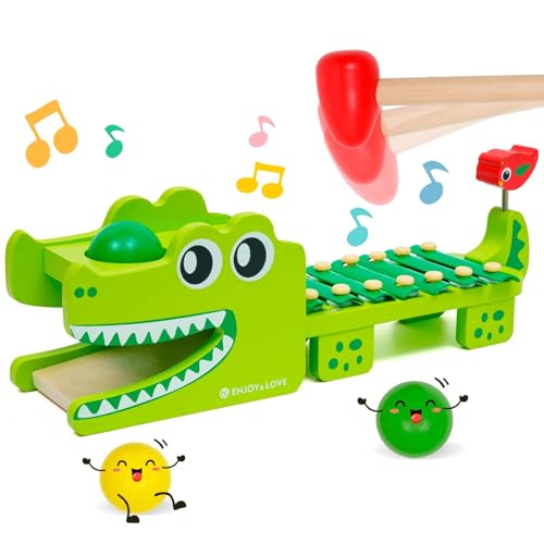 HOMCENT Xylophon und Hammerspiel, 2 in 1 Montessori Holz Musikspielzeug für Kleinkinder, Jungen und Mädchen, Lernen von Entwicklungsspielzeug Geschenke von HOMCENT