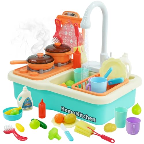 HOMCENT Küchenspüle Spielzeug Set mit Früchten, Kochherd und Geschirrzubehör, Spiel Spielzeug für Kleinkinder, Jungen und Mädchen von HOMCENT