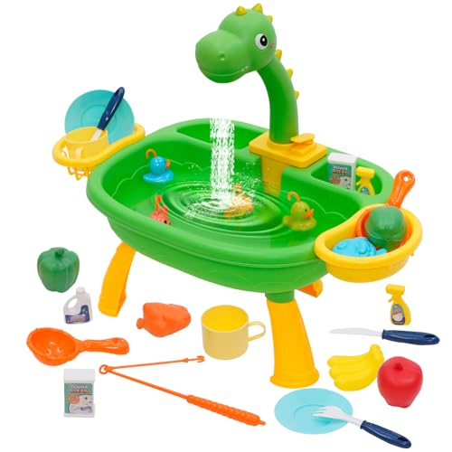 HOMCENT Küchenspüle Spielzeugset mit Wasserkreislauf, Geschirr und Früchten, 2 in 1 Angelspielzeug, Spielküchenset für Kinder ab 3 Jahren, 24 teilig Angeln Spielzeug von HOMCENT