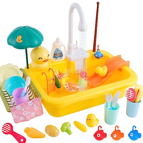 Spielspüle mit fließendem Wasser, Küchenspüle Spielzeug Spielküchenspielzeug Zubehör, Pool schwimmendes Angelspielzeug für Wasserspiele, Kinder Rollenspiel Geschirrspüler Spielzeug (Enten-Thema) Spielspüle mit fließendem Wasser, Küchenspüle Spielzeug Spielküchenspielzeug Zubehör, Pool schwimmendes Angelspielzeug für Wasserspiele, Kinder Rollenspiel Geschirrspüler Spielzeug (Enten-Thema) von HOMCENT