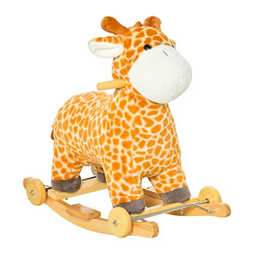 HOMCOM 2-IN-1 Schaukelpferd mit Räder Plüsch Schaukeltier Babyschaukel Spielzeug Gelb 63 x 38 x 63 cm von HOMCOM