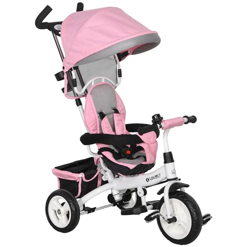 HOMCOM 6-in-1 Baby-Dreirad, skalierbar, Kinderwagen mit Schiebegriff, abnehmbarem Baldachin, 5-Punkt-Sicherheitsgurt, Aufbewahrung, Fußstütze, Bremse, für Kinder von 1 bis 5 Jahren, Rosa HOMCOM 6-in-1 Baby-Dreirad, skalierbar, Kinderwagen mit Schiebegriff, abnehmbarem Baldachin, 5-Punkt-Sicherheitsgurt, Aufbewahrung, Fußstütze, Bremse, für Kinder von 1 bis 5 Jahren, Rosa von HOMCOM