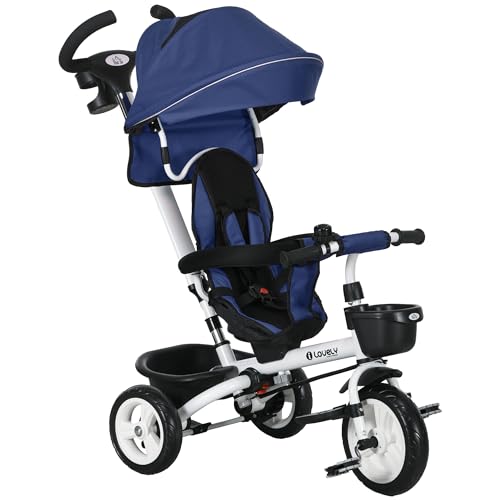 HOMCOM 6 in 1 Dreirad mit Schubstange, Faltbar, Kinderdreirad mit Sicherheitsgurt, Abnehmbar Sonnendach, Korb, Getränkehalter, Pedal, für 1-5 Jahre Kinder, bis 25 kg, Blau HOMCOM 6 in 1 Dreirad mit Schubstange, Faltbar, Kinderdreirad mit Sicherheitsgurt, Abnehmbar Sonnendach, Korb, Getränkehalter, Pedal, für 1-5 Jahre Kinder, bis 25 kg, Blau von HOMCOM