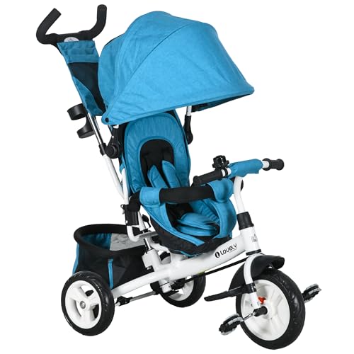 HOMCOM 6-in-1 Dreirad mit Schubstange, Kinderdreirad mit abnehmbarem Sonnendach, Kissen, Laufrad mit 5-Punkt-Sicherheitsgurt, Korb, Becherhalter, für 1-5 Jahre Kinder, Blau HOMCOM 6-in-1 Dreirad mit Schubstange, Kinderdreirad mit abnehmbarem Sonnendach, Kissen, Laufrad mit 5-Punkt-Sicherheitsgurt, Korb, Becherhalter, für 1-5 Jahre Kinder, Blau von HOMCOM