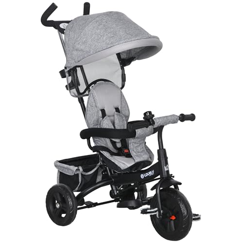 HOMCOM 6-in-1 Dreirad mit Schubstange, Kinderdreirad mit abnehmbarem Sonnendach, Laufrad mit 5-Punkt-Sicherheitsgurt, Korb, Getränkehalter, für 1-5 Jahre Kinder, Grau HOMCOM 6-in-1 Dreirad mit Schubstange, Kinderdreirad mit abnehmbarem Sonnendach, Laufrad mit 5-Punkt-Sicherheitsgurt, Korb, Getränkehalter, für 1-5 Jahre Kinder, Grau von HOMCOM