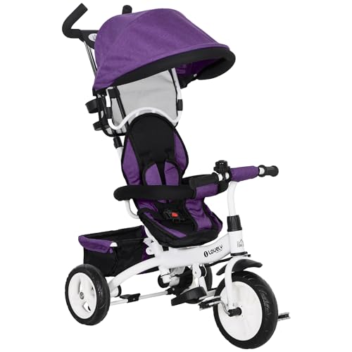 HOMCOM 6-in-1 Dreirad mit Schubstange, Kinderdreirad mit abnehmbarem Sonnendach, Laufrad mit 5-Punkt-Sicherheitsgurt, Korb, Getränkehalter, für 1-5 Jahre Kinder, Violett HOMCOM 6-in-1 Dreirad mit Schubstange, Kinderdreirad mit abnehmbarem Sonnendach, Laufrad mit 5-Punkt-Sicherheitsgurt, Korb, Getränkehalter, für 1-5 Jahre Kinder, Violett von HOMCOM