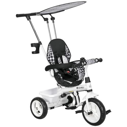HOMCOM 6-in-1 Dreirad mit Schubstange, Kinderdreirad mit abnehmbarem Sonnendach, Verstellbar Laufrad mit Becherhalter, Korb, für 1-5 Jahre Kinder, Weiß HOMCOM 6-in-1 Dreirad mit Schubstange, Kinderdreirad mit abnehmbarem Sonnendach, Verstellbar Laufrad mit Becherhalter, Korb, für 1-5 Jahre Kinder, Weiß von HOMCOM