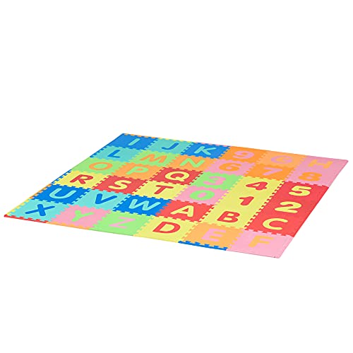 HOMCOM 60-teilige Kinder Puzzlematte Spielmatte Kinderspielteppich Spielteppich für Baby & Kinder pädagogische Spielmatte mit Buchstaben und Zahlen Eva Mehrfarbig 31,5 x 31,5 cm von HOMCOM