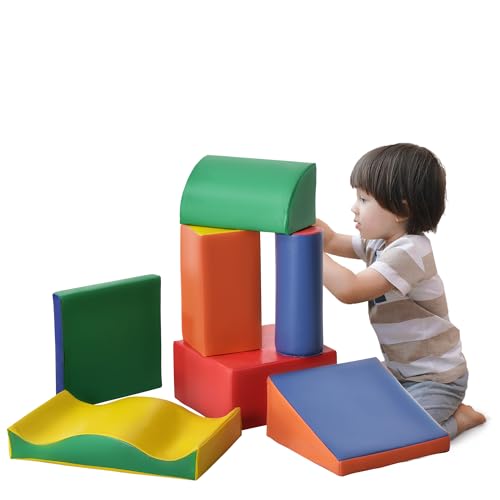 HOMCOM 7 TLG. Schaumstoff Bausteine Kinder Softbausteine Toben & Klettern Bauklötze Weiche Riesenbausteine Bauspielzeug Schaumstoffblöcke Bausteinset für Baby & Kleinkinder Schloss-Set Mehrfarbig von HOMCOM