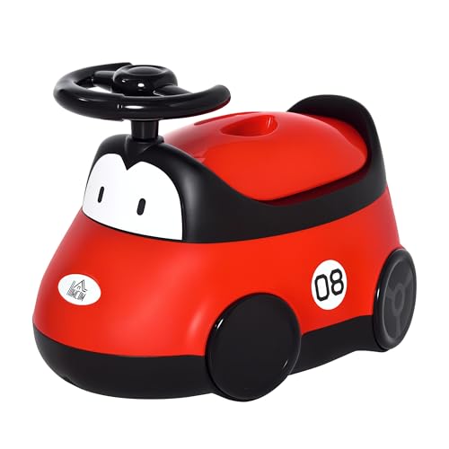 HOMCOM Baby Töpfchen 6-36 Monate Kleinkind Töpfchen Baby Toilette Training Tragbares Trainingstöpfchen in Autoform mit Deckel und leicht zu reinigendem Lenkrad 40x27,5x29,1 cm Rot von HOMCOM