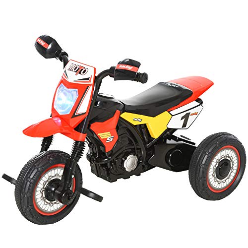 HOMCOM Dreirad Kinder Motorrad Cross Musik- und Lichteffekte Koffer Aufbewahrung Rot von HOMCOM