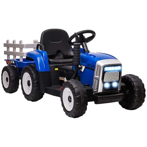 HOMCOM Elektrischer Traktor mit Anhänger, Kinder Aufsitztraktor mit Fernbedienung, Kinder Elektroauto mit MP3 Funktion, Kinderfahrzeug mit Scheinwerfer, 3-6KM/H, für 3-6 Jahre, Blau HOMCOM Elektrischer Traktor mit Anhänger, Kinder Aufsitztraktor mit Fernbedienung, Kinder Elektroauto mit MP3 Funktion, Kinderfahrzeug mit Scheinwerfer, 3-6KM/H, für 3-6 Jahre, Blau von HOMCOM