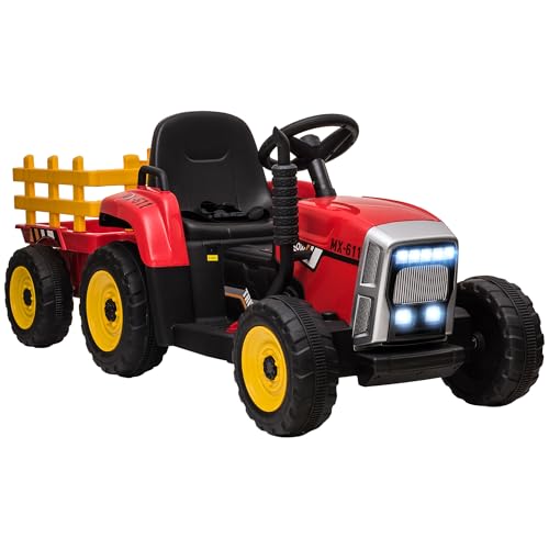 HOMCOM Elektrischer Traktor mit Anhänger, Aufsitztraktor mit Fernbedienung, Kinder Elektroauto mit MP3 Funktion, Kinderfahrzeug mit Scheinwerfer, 3-6KM/H, für 3-6 Jahre Kinder, Rot HOMCOM Elektrischer Traktor mit Anhänger, Aufsitztraktor mit Fernbedienung, Kinder Elektroauto mit MP3 Funktion, Kinderfahrzeug mit Scheinwerfer, 3-6KM/H, für 3-6 Jahre Kinder, Rot von HOMCOM