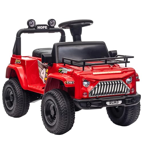 HOMCOM Elektro Kinderauto, Geländewagen mit Musikanschluss, Kinderfahrzeug mit Stauraum, Scheinwerfer, Hupe, 3 km/h, Elektrisches Kinderfahrzeug für Kinder 3-5 Jahre, Rot HOMCOM Elektro Kinderauto, Geländewagen mit Musikanschluss, Kinderfahrzeug mit Stauraum, Scheinwerfer, Hupe, 3 km/h, Elektrisches Kinderfahrzeug für Kinder 3-5 Jahre, Rot von HOMCOM