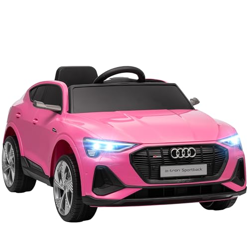 HOMCOM Elektro Kinderauto 12V Elektrofahrzeug Audi E-tron Elektroauto mit Fernbedienung, Sicherheitsgurt, Musik (MP3/USB/TF), Kinderfahrzeug für Kinder 3-5 Jahre, 3-5 km/h, Rosa von HOMCOM
