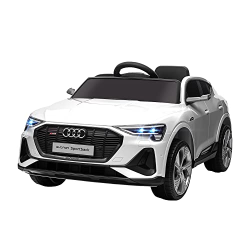 HOMCOM Elektro Kinderauto 12V Elektrofahrzeug Audi E-tron Elektroauto mit Fernbedienung, Sicherheitsgurt, Musik (MP3/USB/TF), Kinderfahrzeug für Kinder 3-5 Jahre, 3-5 km/h, Weiß von HOMCOM