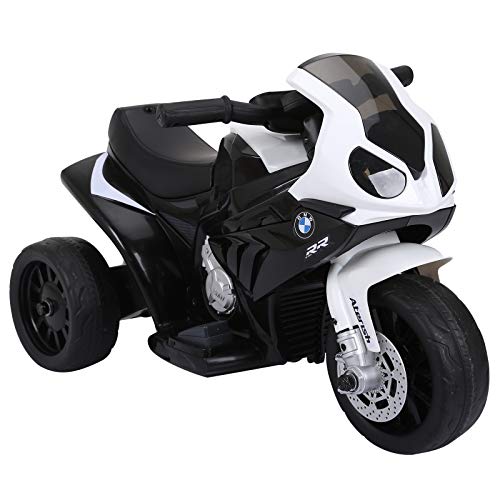 HOMCOM Elektro Kindermotorrad Kinderfahrzeug Lizensiert von BMW S1000RR Elektro-Dreirad mit Akku Stahl Schwarz 66 x 37 x 44 cm von HOMCOM