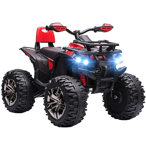 HOMCOM Elektro Quad für Kinder, 12V 10Ah Kinder Quad mit Vorwärts-, Rückwärtsfunktion, 2 Motor, USB-Anschluss, MP3-Musikplayer, Kinderfahrzeug mit Scheinwerfer 3-8 km/h, für 3-5 Jahre, Rot von HOMCOM