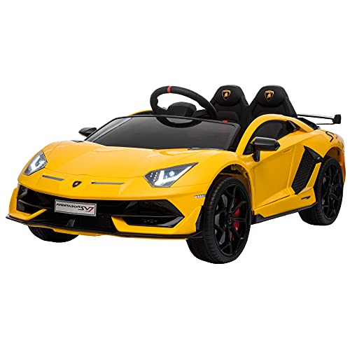 HOMCOM Elektroauto für Kinder 12V Lamborghini SVJ lizenziert Kinderfahrzeug Kinderauto für 3-8 Jahre mit Fernsteuerung 2 x 550 Motoren MP3/USB Licht Musik Metall Gelb 123 x 66,5 x 45,5 cm von HOMCOM