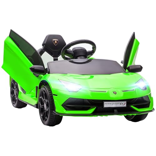 HOMCOM Elektroauto für Kinder, Lizenz Lamborghini Aventador SVJ, 12V mit Flügeltüren, LED-Fernbedienung, Musik, USB, Geschwindigkeit 3-5 Km/H, grün HOMCOM Elektroauto für Kinder, Lizenz Lamborghini Aventador SVJ, 12V mit Flügeltüren, LED-Fernbedienung, Musik, USB, Geschwindigkeit 3-5 Km/H, grün von HOMCOM