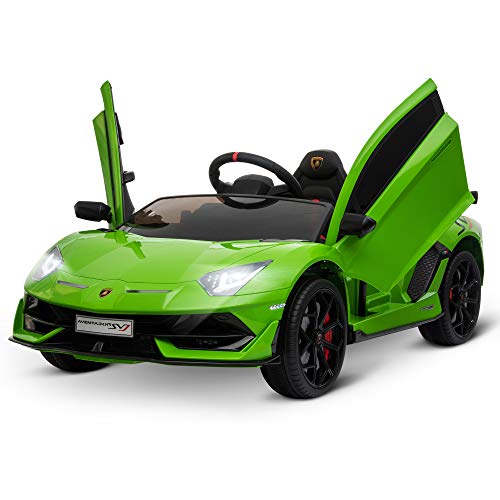 HOMCOM Elektroauto für Kinder 12V Lamborghini SVJ lizenziert Kinderfahrzeug Kinderauto für 3-8 Jahre mit Fernsteuerung 2 x 550 Motoren MP3/USB Licht Musik Metall Grün 123 x 66,5 x 45,5 cm von HOMCOM