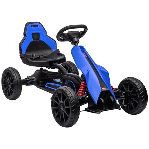 HOMCOM Gokart Tretauto mit Handbremse, verstellbarem Sitz, Vor- und Rückwärtsgang, Tretfahrzeug mit Eva-Räder, Pedal, Kinderfahrzeug Kettcar für Kinder 3-8 Jahren Blau von HOMCOM