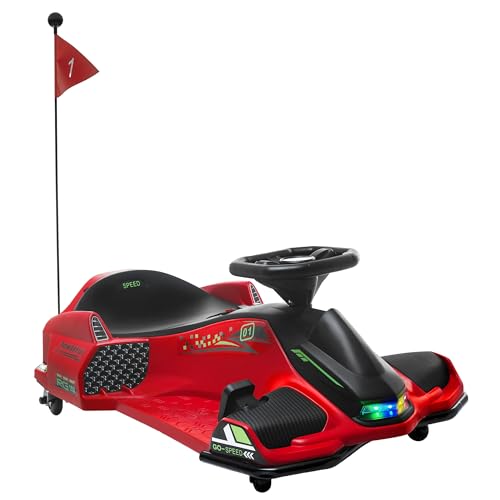HOMCOM Kinder Elektro Gokart 12 V 3-8km/h Drift Kart mit Driftmodus, Langsamem Start, Go Kart mit Lichtern Musik, Sicherheitsgurt Kinderfahrzeug für 8-12 Jahre Kinder Rot von HOMCOM