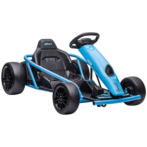 HOMCOM Kinder Elektro Gokart 12 V 6-13km/h Drift Kart mit Langsamem Start, Musik, Hupe und Sicherheitsgurt, Kinderfahrzeug für 8-12 Jahre Kinder, Blau HOMCOM Kinder Elektro Gokart 12 V 6-13km/h Drift Kart mit Langsamem Start, Musik, Hupe und Sicherheitsgurt, Kinderfahrzeug für 8-12 Jahre Kinder, Blau von HOMCOM