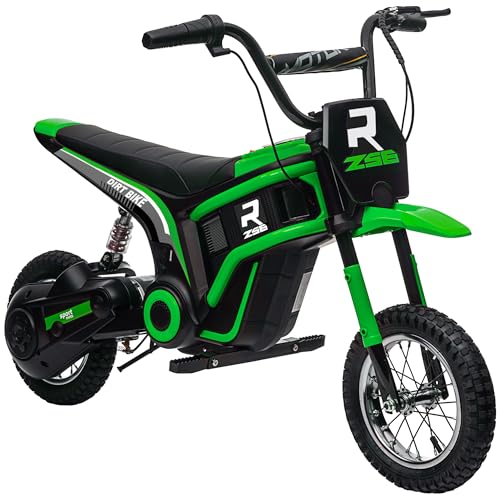 HOMCOM Elektro Motorrad Kinder Elektromotorrad mit 24V 350W Motor, 8-16 KMH Geschwindigkeitsmodus, 12 Zoll Luftreifen, Elektromotorrad mit Musik Scheinwerfer, Moto Cross für Kinder 8–12 Jahre Grün von HOMCOM