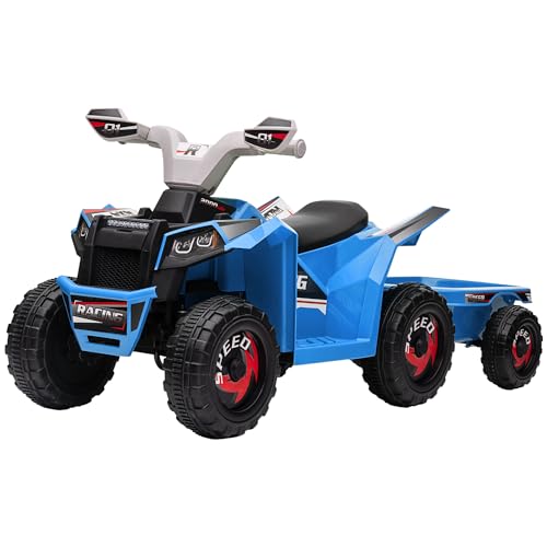 HOMCOM Kinder Elektro-Quad 6V Kinderquad, Kinderfahrzeug, Elektroauto mit Anhänger für Kinder 1,5-3 Jahre, 2,5 km/h, Metall, 106 x 41,5 x 48,5 cm, Blau HOMCOM Kinder Elektro-Quad 6V Kinderquad, Kinderfahrzeug, Elektroauto mit Anhänger für Kinder 1,5-3 Jahre, 2,5 km/h, Metall, 106 x 41,5 x 48,5 cm, Blau von HOMCOM