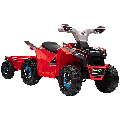 HOMCOM Kinder Elektro-Quad 6V Kinderquad, Kinderfahrzeug, Elektroauto mit Anhänger für Kinder 1,5-3 Jahre, 2,5 km/h, Metall, 106 x 41,5 x 48,5 cm, Rot HOMCOM Kinder Elektro-Quad 6V Kinderquad, Kinderfahrzeug, Elektroauto mit Anhänger für Kinder 1,5-3 Jahre, 2,5 km/h, Metall, 106 x 41,5 x 48,5 cm, Rot von HOMCOM