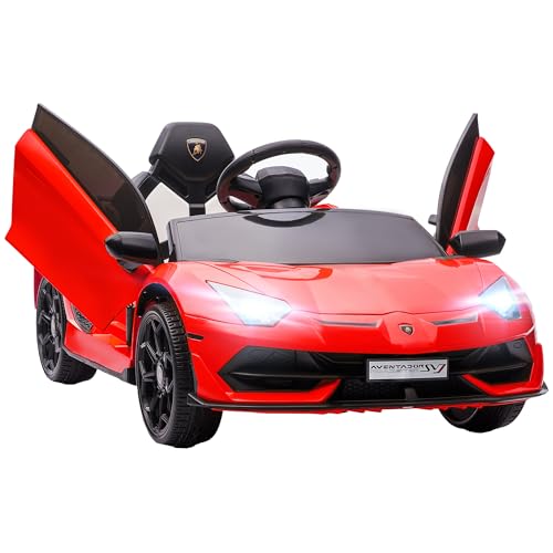 HOMCOM Kinder Elektroauto 12V Elektrisches Kinderfahrzeug, Lamborghini Aventador SVJ Roadster Elektrofahrzeug inkl. 2,4G Fernbedienung, Kinderauto mit MP3-Player, Hupe, Licht, für 3-5 Jahre, Rot HOMCOM Kinder Elektroauto 12V Elektrisches Kinderfahrzeug, Lamborghini Aventador SVJ Roadster Elektrofahrzeug inkl. 2,4G Fernbedienung, Kinderauto mit MP3-Player, Hupe, Licht, für 3-5 Jahre, Rot von HOMCOM
