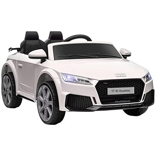 HOMCOM Kinder Elektroauto 12V Kinderauto mit 2,4 G Fernbedienung, 2 Motor, Kinderfahrzeug mit Hupe, LED, Musik, USB/MP3-Anschluss, Rückwärtsfunktion, Elektrofahrzeug für Kinder 3-5 Jahre, Weiß von HOMCOM