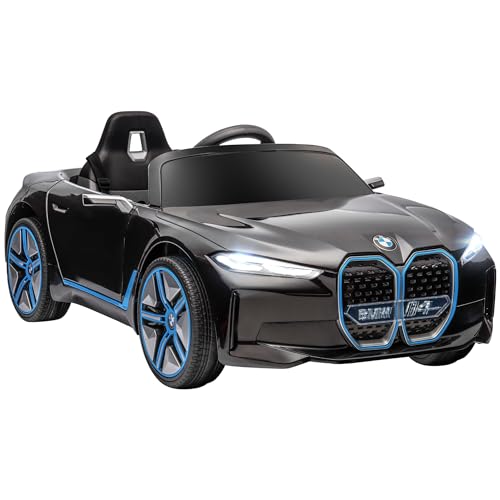 HOMCOM Kinder Elektroauto Elektrofahrzeuge mit Fernbedienung, Tragbarer Batterie, BMW Kinderauto mit Scheinwerfer, MP3-Player, Sicherheitsgurt, 3-5 km/h, für Kinder 3-5 Jahre, Schwarz von HOMCOM