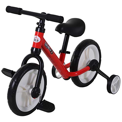HOMCOM Kinder Laufrad, Lauflernrad, Kinderfahrrad, 2-in-1, Kinderrad mit Stützrädern und Pedalen, 2-5 Jahre, Sitzhöhenverstellbar, PP, Rot, 85 x B36 x H54 cm HOMCOM Kinder Laufrad, Lauflernrad, Kinderfahrrad, 2-in-1, Kinderrad mit Stützrädern und Pedalen, 2-5 Jahre, Sitzhöhenverstellbar, PP, Rot, 85 x B36 x H54 cm von HOMCOM
