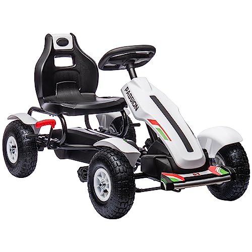 HOMCOM Kinder Go-Kart, Pedal Go-Kart mit verstellbarem Sitz, aufblasbare Gummireifen, Handbremse, für Kinder von 5-12 Jahren - Weiß HOMCOM Kinder Go-Kart, Pedal Go-Kart mit verstellbarem Sitz, aufblasbare Gummireifen, Handbremse, für Kinder von 5-12 Jahren - Weiß von HOMCOM