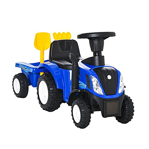 HOMCOM Kinder Rutschauto New Holland Rutscherfahrzeug Kinderauto Kinderfahrzeug Klassische Auto Laufhilfe mit Hupe Kunststoff Metall Blau 91 x 29 x 44 cm von HOMCOM