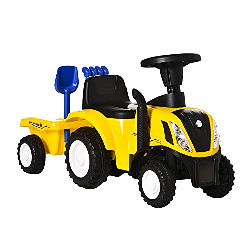 HOMCOM Kinder Rutschauto New Holland Rutscherfahrzeug Kinderauto Kinderfahrzeug Klassische Auto Laufhilfe mit Hupe Kunststoff Metall Gelb 91 x 29 x 44 cm von HOMCOM