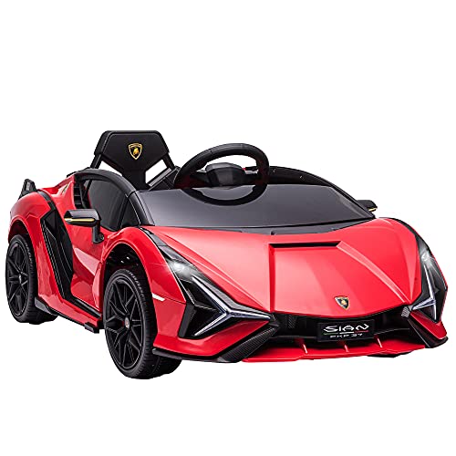 HOMCOM Kinderfahrzeug 12V 2 Fahrmodi Lamborghini SIAN SUV-Auto-Spielzeug Elektroauto mit Fernbedienung Musik(MP3/USB) Licht 37-60 Monate Metall Rot 108 x 62 x 40 cm von HOMCOM