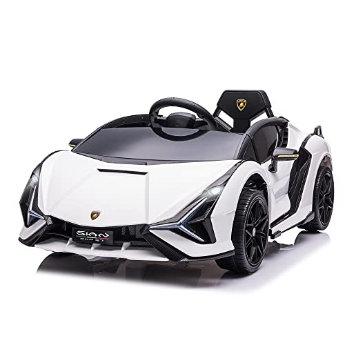 HOMCOM Kinderfahrzeug 12V 2 Fahrmodi Lamborghini SIAN SUV-Auto-Spielzeug Elektroauto mit Fernbedienung Musik(MP3/USB) Licht 37-60 Monate Metall Weiß 108 x 62 x 40 cm von HOMCOM