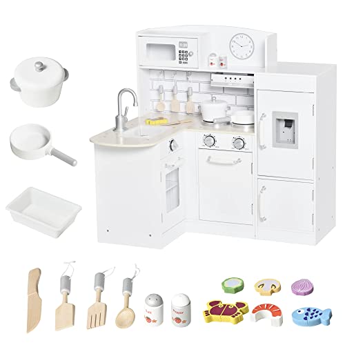 HOMCOM Kinderküche Spielküche mit elektronischem Wasserspender, Mikrowelle und Kühlschrank, Eck Puppenküche mit Backofen, Kochgeschirrset, Küchenzubehör für Kinder ab 3 Jahren, Weiß HOMCOM Kinderküche Spielküche mit elektronischem Wasserspender, Mikrowelle und Kühlschrank, Eck Puppenküche mit Backofen, Kochgeschirrset, Küchenzubehör für Kinder ab 3 Jahren, Weiß von HOMCOM