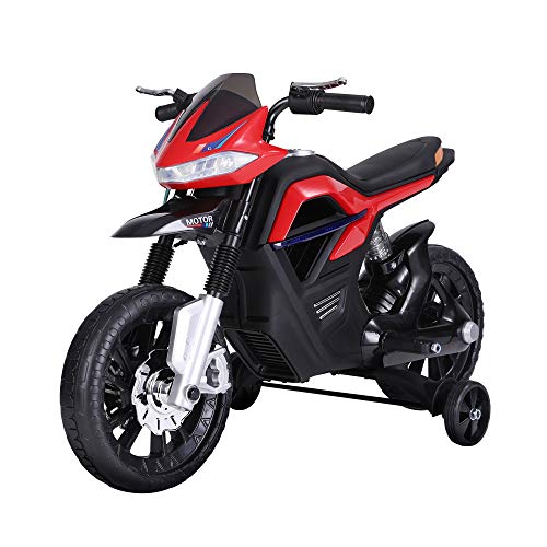 HOMCOM Kindermotorrad Kinder-Elektromotorrad Elektro-Motorrad für Kinder 3-6 Jahren Licht Musik MP3 Elektrofahrzeug mit Stützrädern maximal 3 km/h Metall + Kunststoff Rot 105 x 52,3 x 62,3 cm von HOMCOM