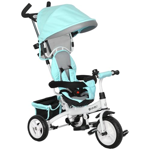 HOMCOM 6-in-1 Baby-Dreirad, skalierbar, Kinderwagen, mit Schiebegriff, abnehmbarem Baldachin, 5-Punkt-Sicherheitsgurt, Aufbewahrung, Fußstütze, Bremse, für Kinder von 1 bis 5 Jahren, Grün HOMCOM 6-in-1 Baby-Dreirad, skalierbar, Kinderwagen, mit Schiebegriff, abnehmbarem Baldachin, 5-Punkt-Sicherheitsgurt, Aufbewahrung, Fußstütze, Bremse, für Kinder von 1 bis 5 Jahren, Grün von HOMCOM