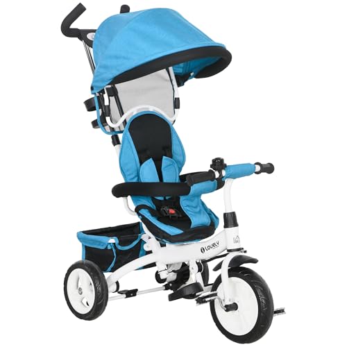 HOMCOM Mitwachsendes Babydreirad 6 in 1 Babyfahrrad Kinderwagen mit Schiebegriff, abnehmbarem Vordach, 5-Punkt-Sicherheitsgurt, Aufbewahrung, Fußstütze, Bremse, für Kinder von 1 bis 5 Jahren, blau HOMCOM Mitwachsendes Babydreirad 6 in 1 Babyfahrrad Kinderwagen mit Schiebegriff, abnehmbarem Vordach, 5-Punkt-Sicherheitsgurt, Aufbewahrung, Fußstütze, Bremse, für Kinder von 1 bis 5 Jahren, blau von HOMCOM