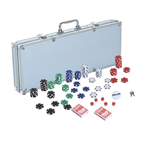 HOMCOM Pokerkoffer Pokerset 500 Pokerchips 2xKartenspiel 5xWürfel 1xAlukoffer Poker Set Jetons Koffer Alu+ Polystyrol 55,5x22x6,5cm von HOMCOM