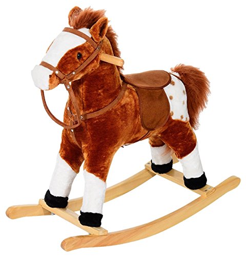 HOMCOM Schaukelpferd Kinder Schaukeltier Plüsch Schaukel Pferd Baby Schaukelspielzeug Geschenk für Kinder (braun) von HOMCOM