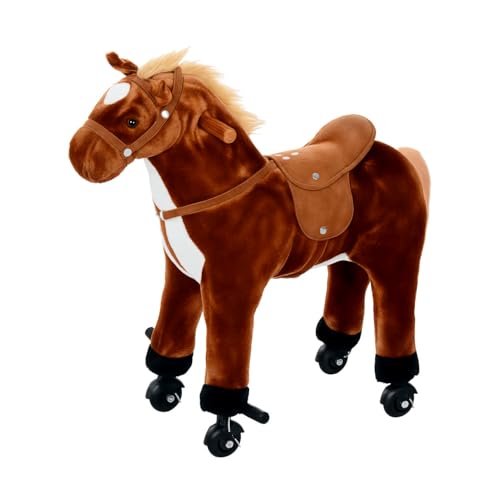 HOMCOM Schaukelpferd für Kinder ab 3 Jahren mit 4 Rollen und realistischen Geräuschen, gepolsterte Kinderschaukel mit Fußstütze, 65 x 28 x 75 cm, Braun von HOMCOM