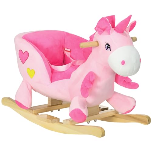 HOMCOM Schaukeltier Einhorn, Kinderschaukelstuhl mit Musik, Beckengurt, Fußstütze, Baby Schaukelstuhl aus Flanell für Kinder 1,5 bis 3 Jahre, Holz, Rosa HOMCOM Schaukeltier Einhorn, Kinderschaukelstuhl mit Musik, Beckengurt, Fußstütze, Baby Schaukelstuhl aus Flanell für Kinder 1,5 bis 3 Jahre, Holz, Rosa von HOMCOM